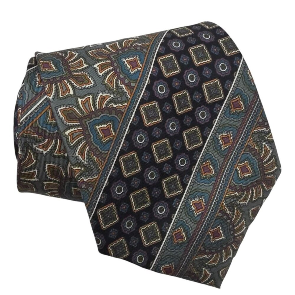 Lucarelli 100% Silk Tall Men Tie Paisley Geometric Pattern USA